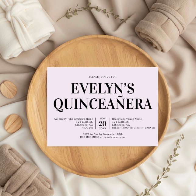 Elegante Minimalistische Einfache Quinceanera Pupl Einladung (Von Creator hochgeladen)