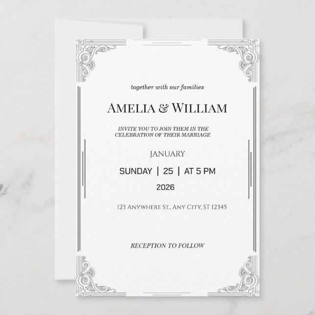 Elegante Minimalistische Einladung zur Hochzeit (Vorderseite)