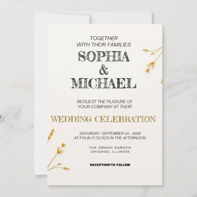 Elegante Minimalistische Einladung zur Hochzeit (Vorderseite)