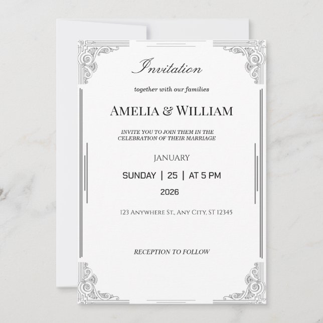 Elegante Minimalistische Einladung zur Hochzeit (Vorderseite)