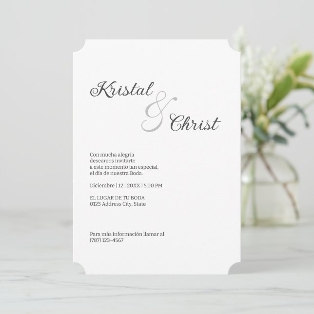 Elegante Minimalistische Einladung zur Hochzeit (Stehend Vorderseite)