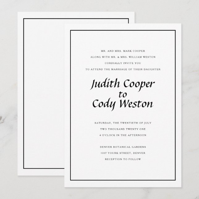Elegante Minimalistische Einladung zur Hochzeit (Vorne/Hinten)