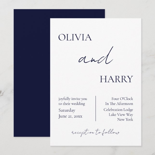 Elegante Minimalistische Einladung zur Hochzeit Ma (Vorne/Hinten)