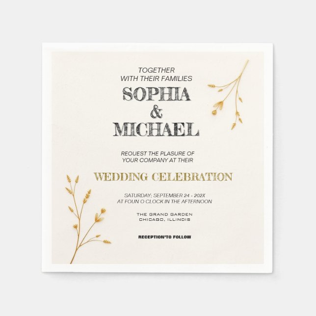 Elegante Minimalistische Einladung zur Hochzeit Serviette (Vorderseite)
