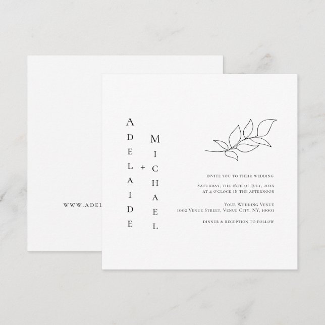 Elegante Minimalistische Einladung zur White Weddi (Vorne/Hinten)