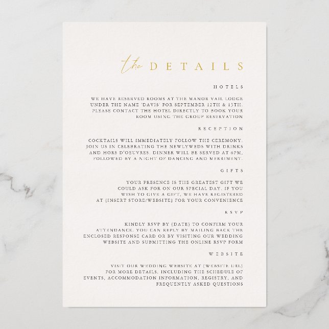 Elegante Minimalistische Elfenbeinhochzeit Folieneinladung (Rückseite)