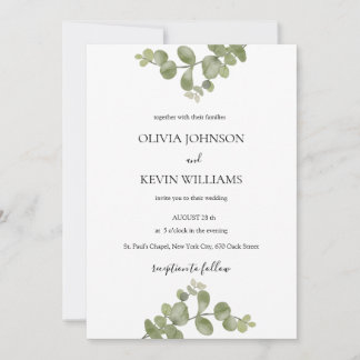 Elegante minimalistische Eukalyptus-Hochzeitseinla Einladung