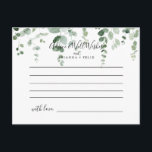 Elegante Minimalistische Eukalyptus Wedding Advice Postkarte<br><div class="desc">Diese elegante,  minimalistische Eukalyptus-Hochzeitsratenkarte ist ideal für eine moderne Hochzeit. Das Design bietet Aquarellfarben handgezeichnet elegante botanische Eukalyptuszweige und Blätter. Diese Karten sind ideal für Hochzeiten,  Brautparty,  Babydusche,  Graduiertenfest u.v.m. Personalisieren Sie die Karten mit den Namen der Braut und Bräutigam,  den Eltern,  die Sie werden oder Absolvent.</div>