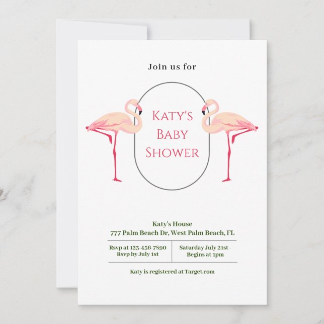 Elegante Minimalistische Flamingo Kinderdusche Einladung (Vorderseite)