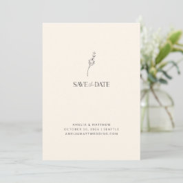 Elegante Minimalistische Flora Zeichnend Elfenbein Save The Date