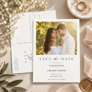 Elegante minimalistische Foto-Hochzeit Save The Da Ankündigungspostkarte