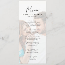 Elegante minimalistische Foto-Hochzeitsessen Menükarte