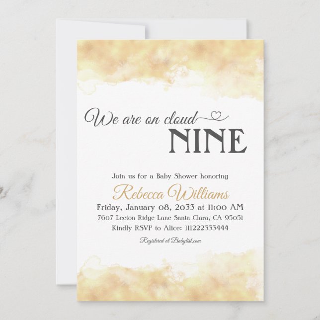 Elegante Minimalistische Gold Cloud 9 Nine Baby Sh Einladung (Vorderseite)