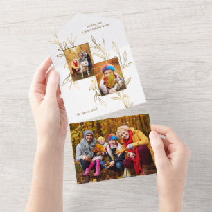 Elegante Minimalistische Gold Line Gezeichnet Blät All In One Einladung