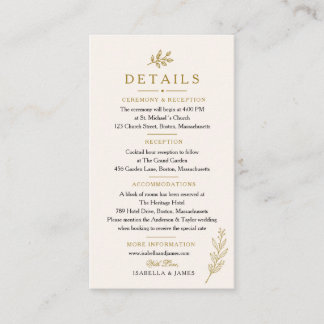 Elegante minimalistische goldene Hochzeit-Beilagek Begleitkarte