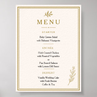 Elegante minimalistische goldene Hochzeitsmenükart Poster