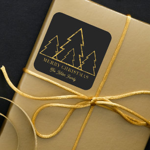 Elegante minimalistische goldene Weihnachtsbäume a Quadratischer Aufkleber