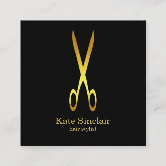 Elegante Minimalistische Goldschere Quadratische Visitenkarte (Vorderseite)