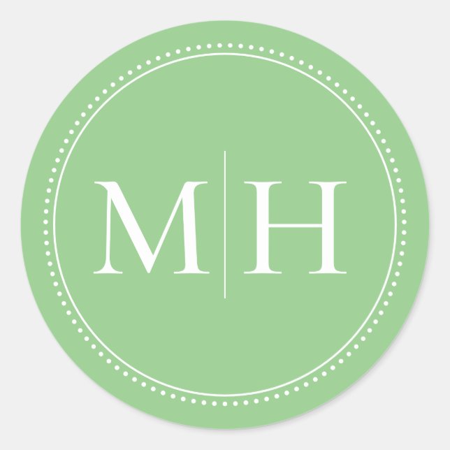 Elegante Minimalistische grüne Monogramm gepunktet Runder Aufkleber (Vorderseite)