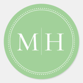 Elegante Minimalistische grüne Monogramm gepunktet Runder Aufkleber