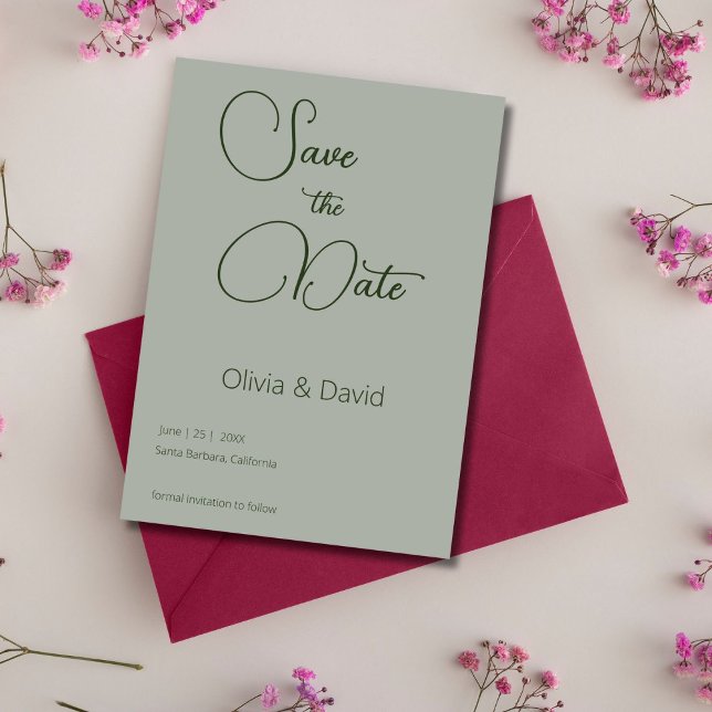 Elegante minimalistische Grünen Hochzeit Einladung (Von Creator hochgeladen)