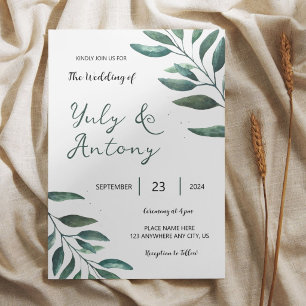 Elegante Minimalistische Grünpflanzen Hochzeit Bot Einladung
