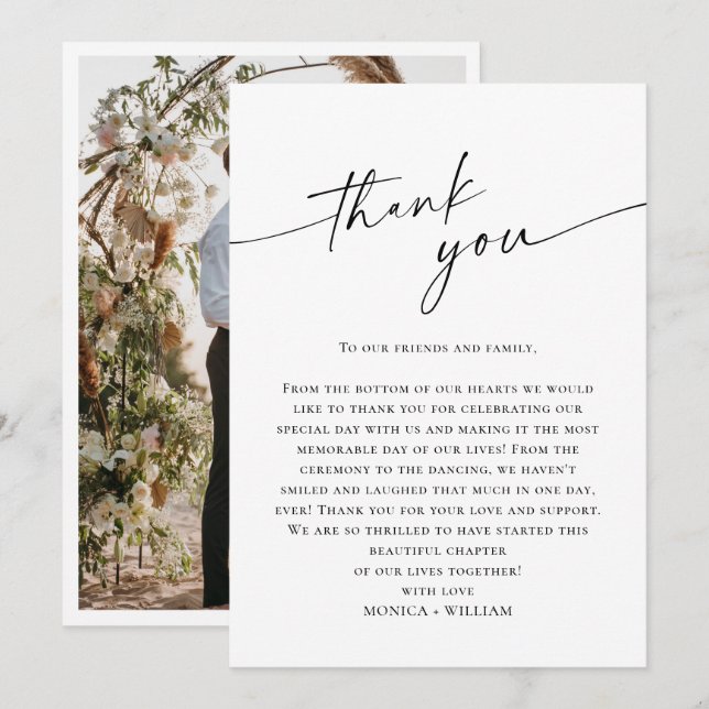Elegante Minimalistische Handschrift Hochzeit ein  Dankeskarte (Vorne/Hinten)