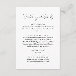 Elegante minimalistische Handschrift-Hochzeitsdeta Begleitkarte