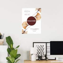Elegante Minimalistische Herbsthochzeit Willkommen Poster
