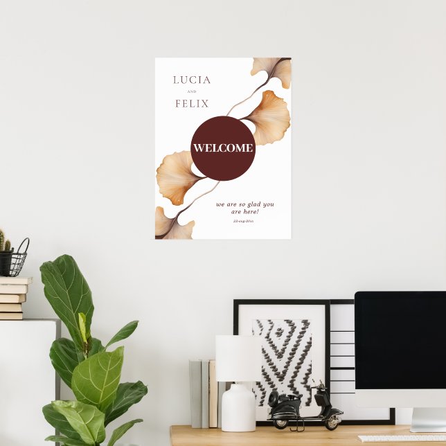 Elegante Minimalistische Herbsthochzeit Willkommen Poster (Heimbüro)
