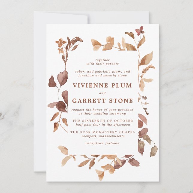 Elegante Minimalistische Herbstlaube Hochzeit Einladung (Vorderseite)