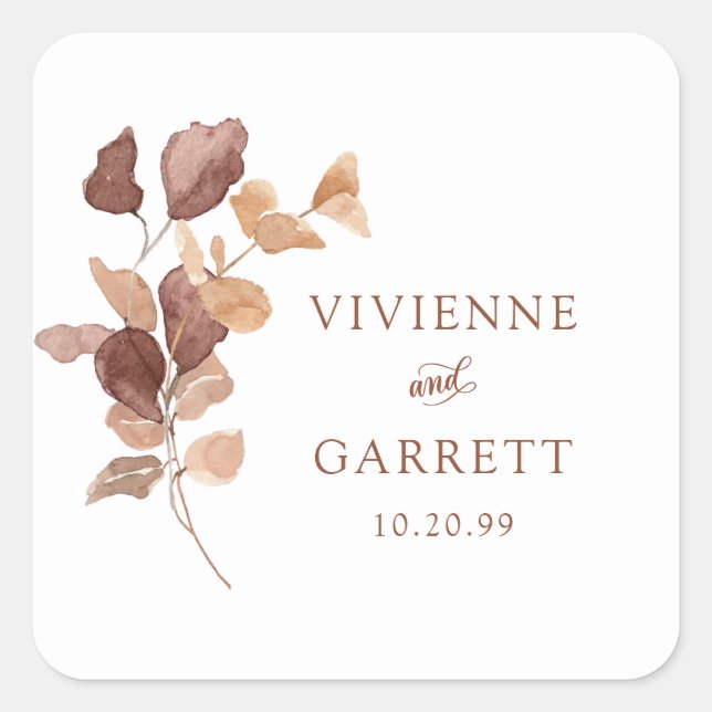 Elegante Minimalistische Herbstlaube Hochzeit Quadratischer Aufkleber (Vorderseite)
