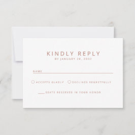 Elegante minimalistische Hochzeit alter Rose RSVP Karte