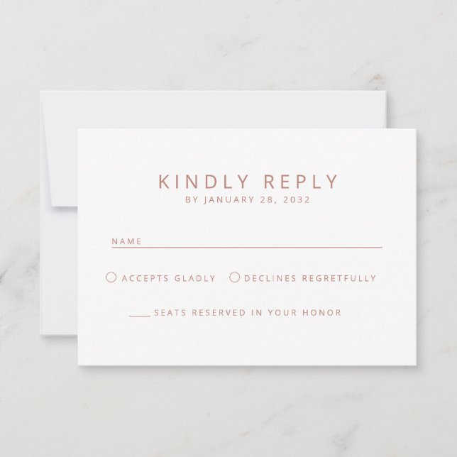 Elegante minimalistische Hochzeit alter Rose RSVP Karte (Vorderseite)