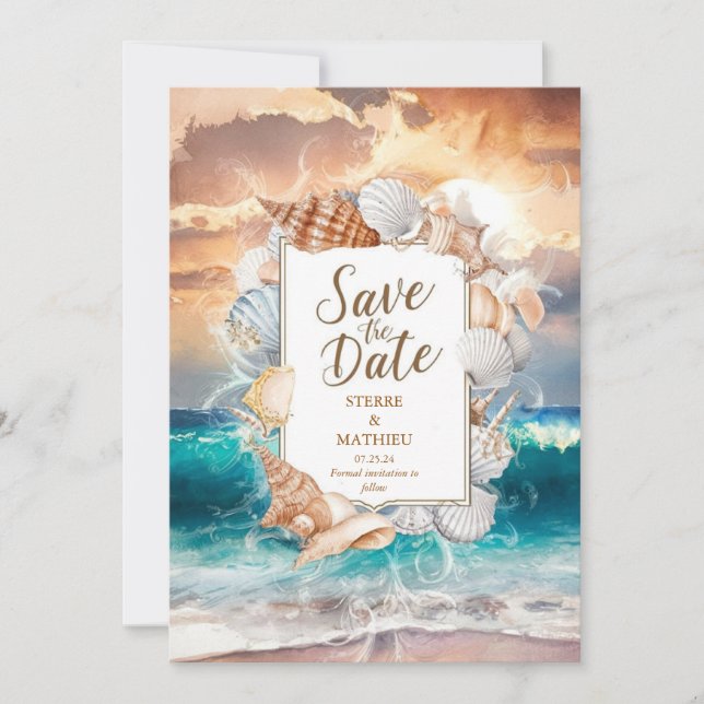 Elegante Minimalistische Hochzeit am Strand Save The Date (Vorderseite)