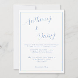 Elegante Minimalistische Hochzeit an der blauen Gr Einladung