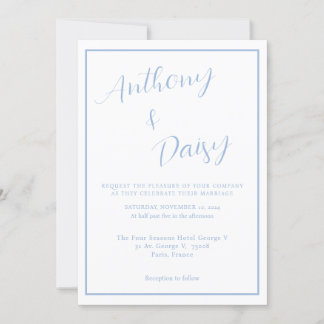 Elegante Minimalistische Hochzeit an der blauen Gr Einladung