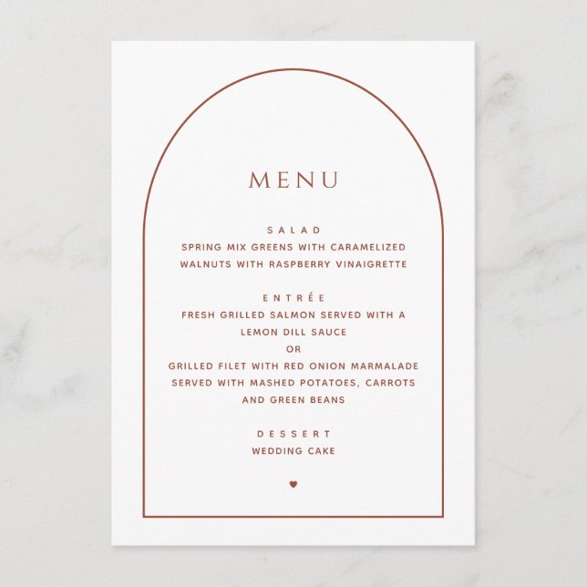 Elegante Minimalistische Hochzeit | Arch Empfang D Menükarte (Vorderseite)