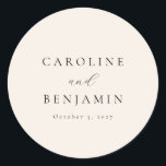 Elegante Minimalistische Hochzeit der Creme Callig Runder Aufkleber<br><div class="desc">Maßgeschneiderte Minimalistische Elfenbeincreme-Kalligrafie Hochzeitsticker</div>