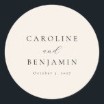 Elegante Minimalistische Hochzeit der Creme Callig Runder Aufkleber<br><div class="desc">Maßgeschneiderte Minimalistische Elfenbeincreme-Kalligrafie Hochzeitsticker</div>