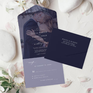Elegante, minimalistische Hochzeit der Fotos All In One Einladung