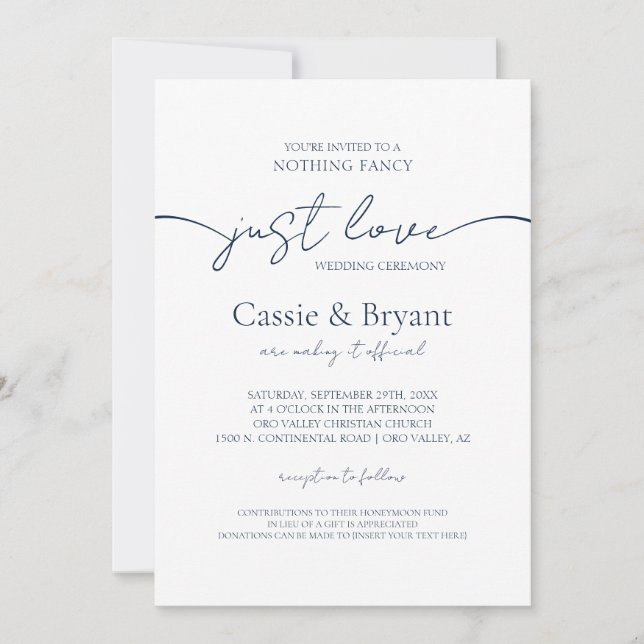 Elegante Minimalistische Hochzeit des Blue Modern  Einladung (Vorderseite)