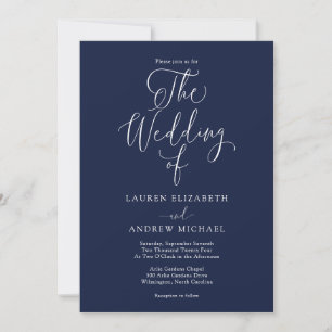 Elegante Minimalistische Hochzeit in Blau und Weiß Einladung