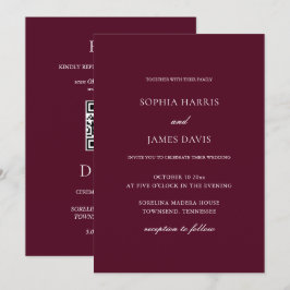Elegante Minimalistische Hochzeit in Burgund Einladung