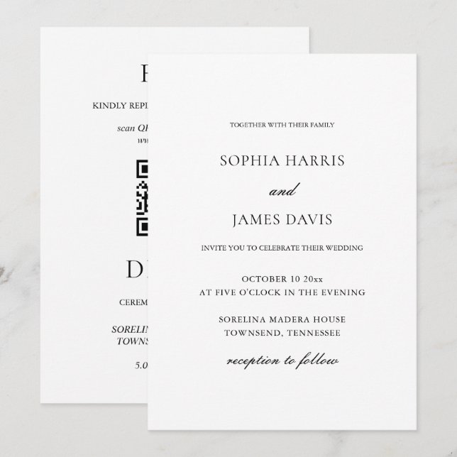 Elegante Minimalistische Hochzeit in einem Einladung (Vorne/Hinten)