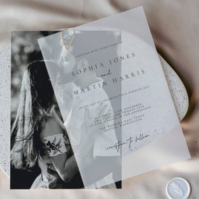 Elegante Minimalistische Hochzeit in Schwarz und W (Elegant Black & White Minimalist Wedding Vellum Invitations)