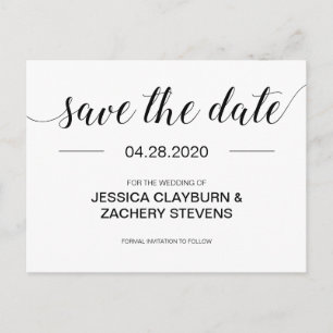 Elegante Minimalistische Hochzeit in Schwarz und W Ankündigungspostkarte
