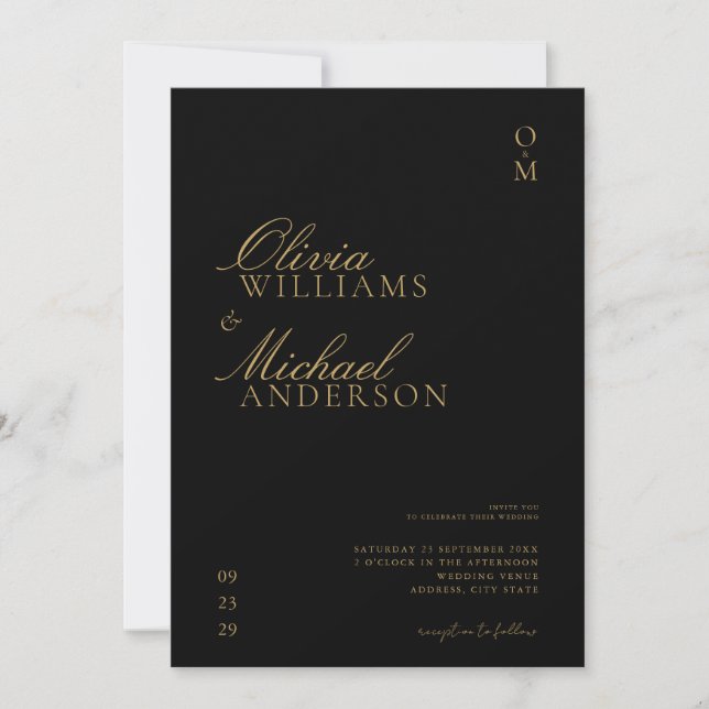 Elegante Minimalistische Hochzeit in Schwarz und W Einladung (Vorderseite)
