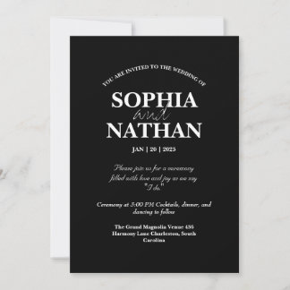 Elegante Minimalistische Hochzeit in Schwarz und W Einladung