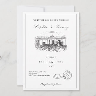 Elegante Minimalistische Hochzeit in Schwarz und W Einladung